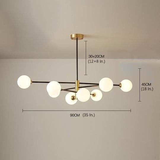 Geometric Cluster Globe Chandelier — White Glass, Black or Gold, 8-Light G9, 35" Diameter, 3000K / 6000K