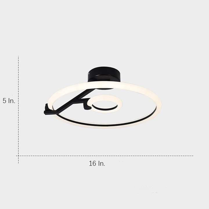 Ring LED Semi-Flush Mount Ceiling Light — Metal, Dimmable, 3-Step Dimming, Remote Control, Black or Gold, 16"