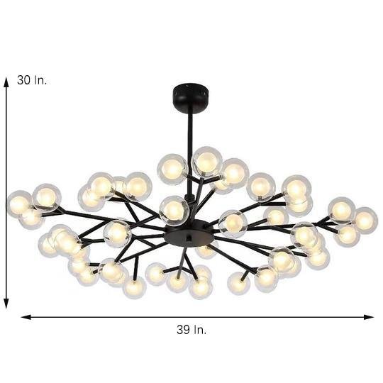 Modern 45-Light Glass Cluster Chandelier — Metal, Black or Gold, 39" Diameter, 3W LED