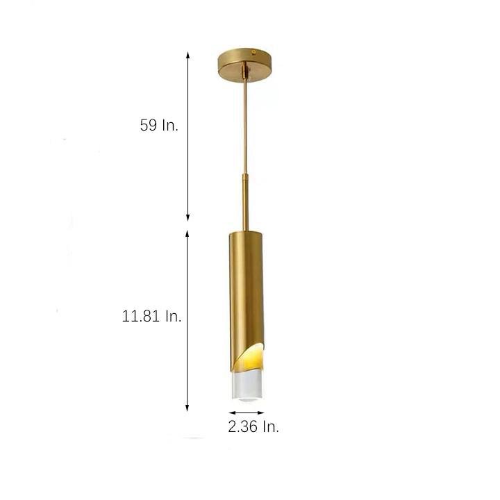 Crystal Column Mini Pendant — Gold-Finish Iron, Elongated Cylinder, GU10 LED, 3-Step Dimming, 2700K / 6000K