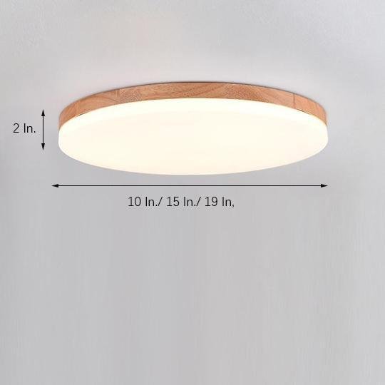 Circular Minimalist Flush-Mount Ceiling Light — Wood and Acrylic, LED, 3000K/6000K, Dimmable with Remote, 10"–19"