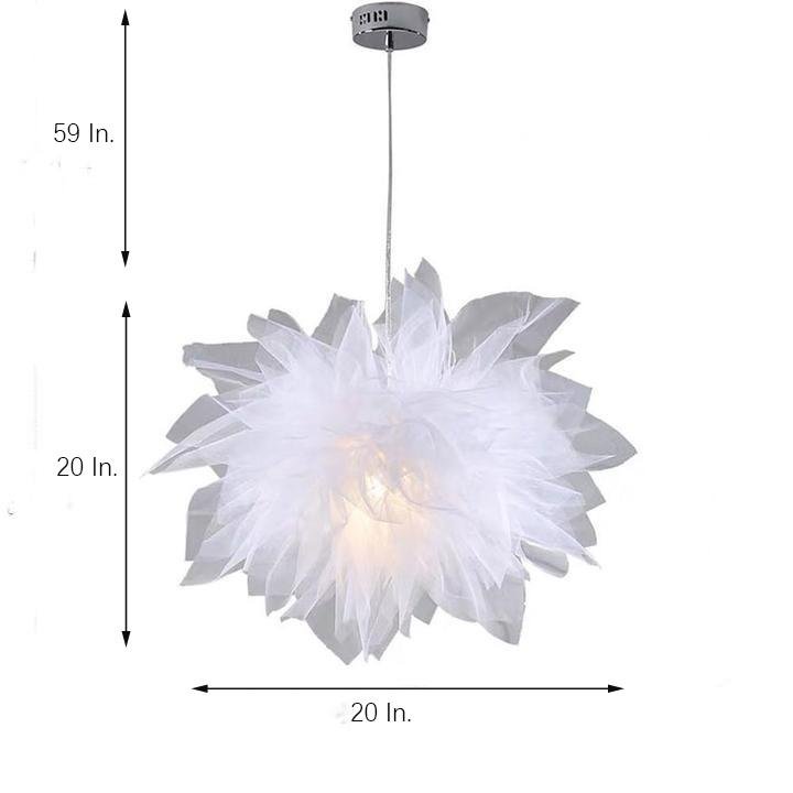 20" Fabric Flower Pendant Light — Electroplated Metal, E27 LED 12W, Adjustable 59" Cord, 1-Light