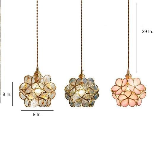 Flower Pattern Glass Mini Pendant — Copper, 8" Diameter, Adjustable 39" Cord