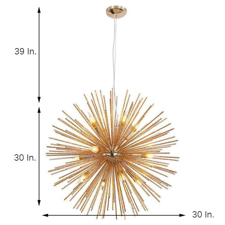Globe Chandelier — Electroplated Aluminum, 12-Light, 30" Diameter, Gold or Silver