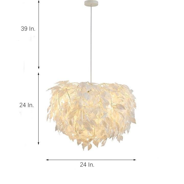 Feather Fabric Pendant Light — Iron Frame, 24" Dia., 4-Light, Dimmable 3000–5400K, White & Gold