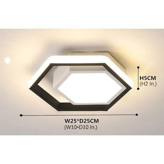 Hexagon LED Flush-Mount Ceiling Light — Metal, Black and White, 10" Geometric, Warm White / 6000K / 3-Step Dimming