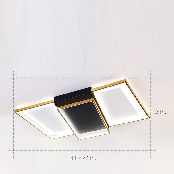 Geometric Rectangle and Round LED Flush-Mount Chandelier — Black and Gold, 3-Step Dimming, Multiple Sizes