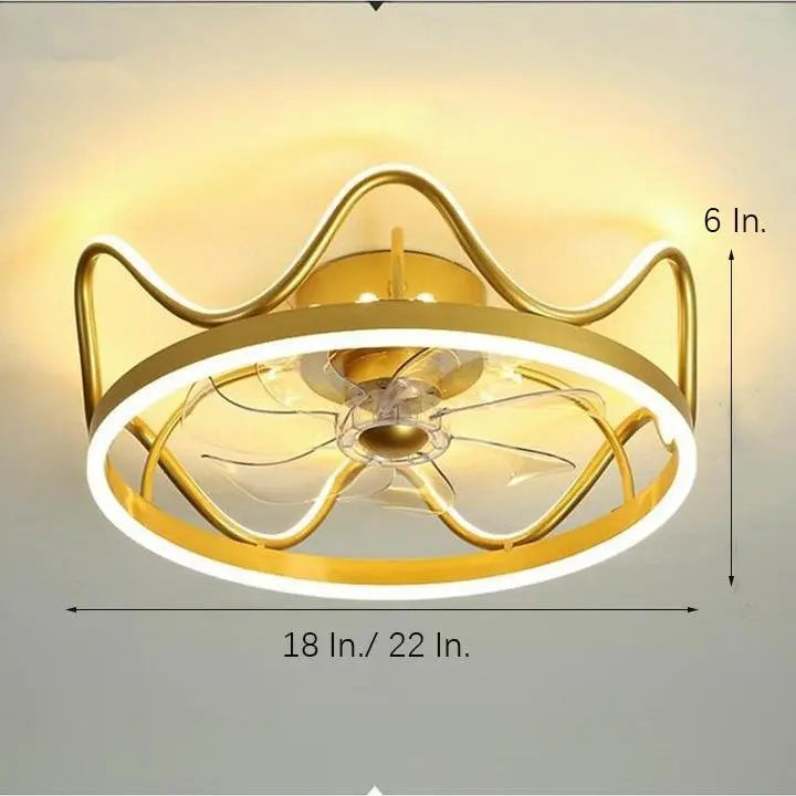 Gold and Black Crown-Shaped Ceiling Fan with Light Luxe