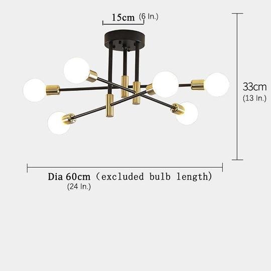Nordic Semi-Flush Mount Chandelier with 6-Light LED Sputnik Design