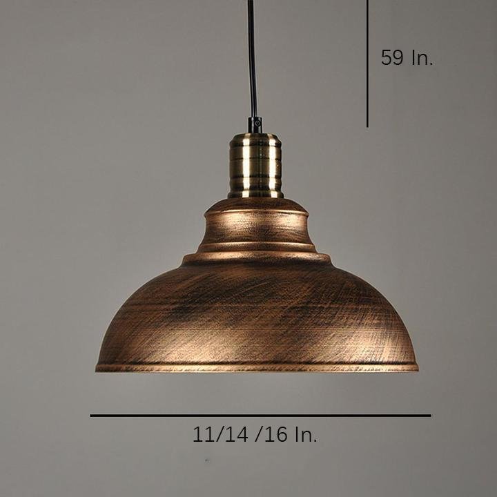 Vintage Semi-Globe Pendant Light — Metal, Industrial, 11" / 14" / 16", 59" Adjustable Cord