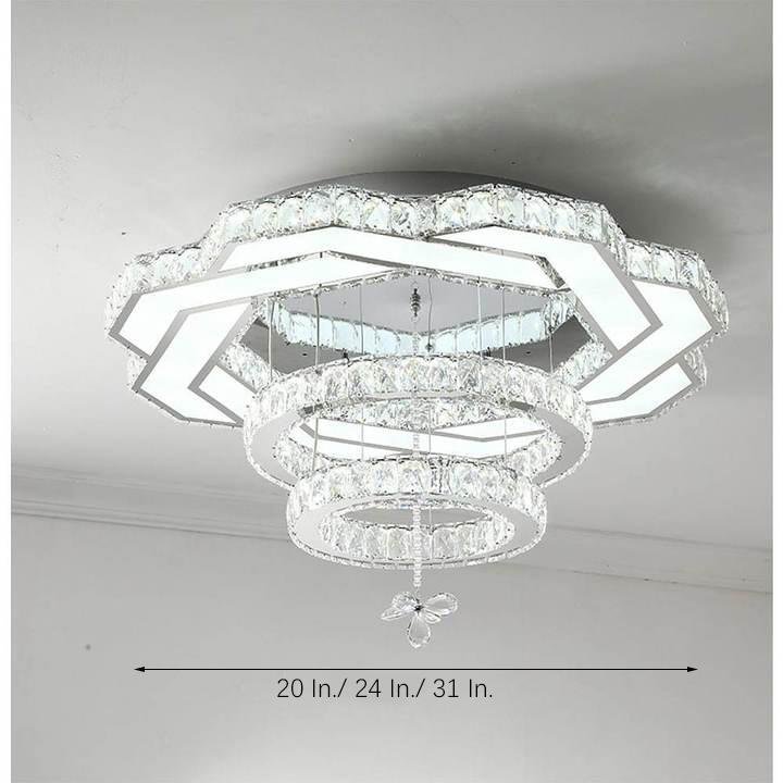 Concentric Crystal LED Flush Mount — Stainless Steel, Gold or Silver, 20"/24"/31", Vintage
