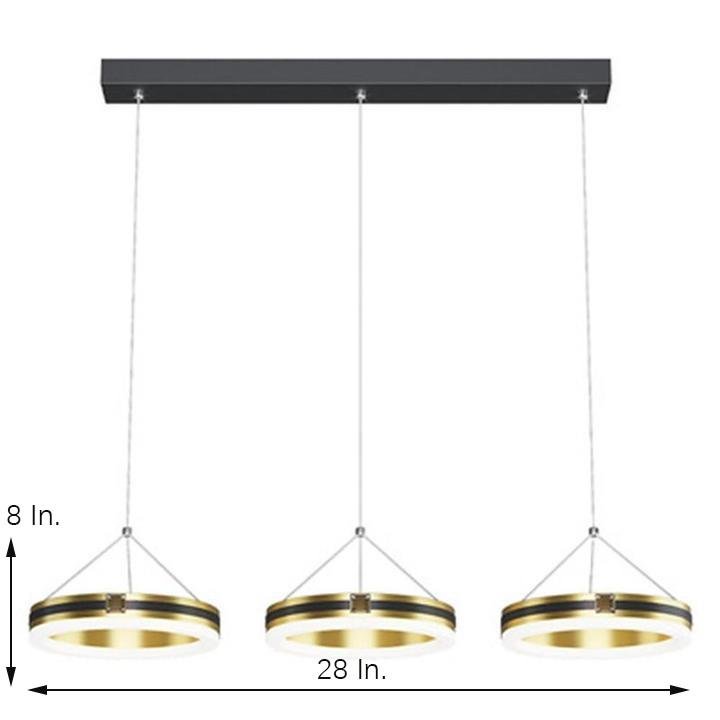 Three-Circle LED Pendant Chandelier — Metal and Acrylic, 3-Light, Dimmable, Three-Color Dimming, 28" Wide