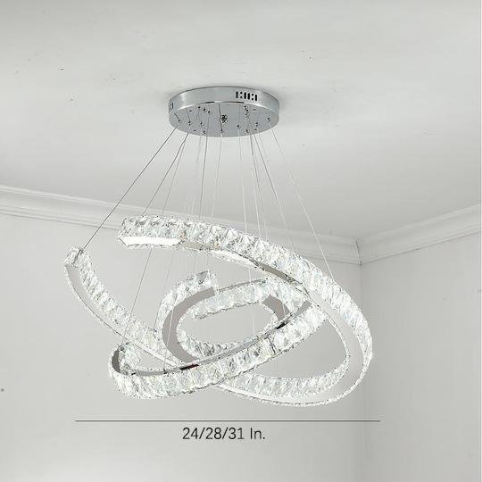 Crystal Wave Chandelier — Stainless Steel, 3-Light LED, 24" Wide, Adjustable 39" Cord
