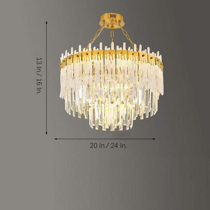 Round Gold Crystal Chandelier — Stainless Steel, 12/17-Light, 16" Cord, 4500K Neutral, 20"–24" Diameter