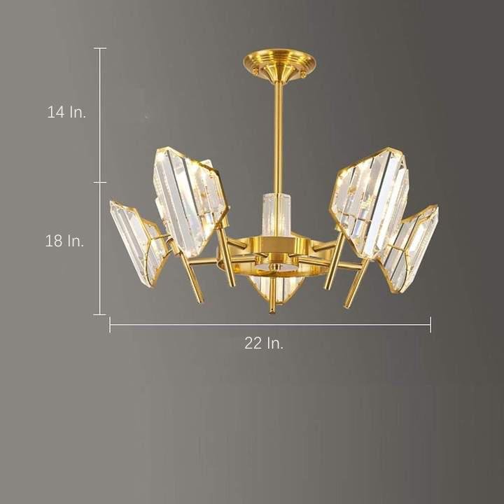 Brass Ring Frame Crystal Chandelier — Gold Electroplated, Metal Arc Branches, 5- to 12-Light