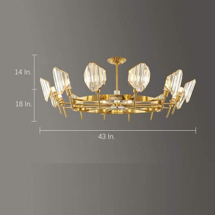 Brass Ring Frame Crystal Chandelier — Gold Electroplated, Metal Arc Branches, 5- to 12-Light