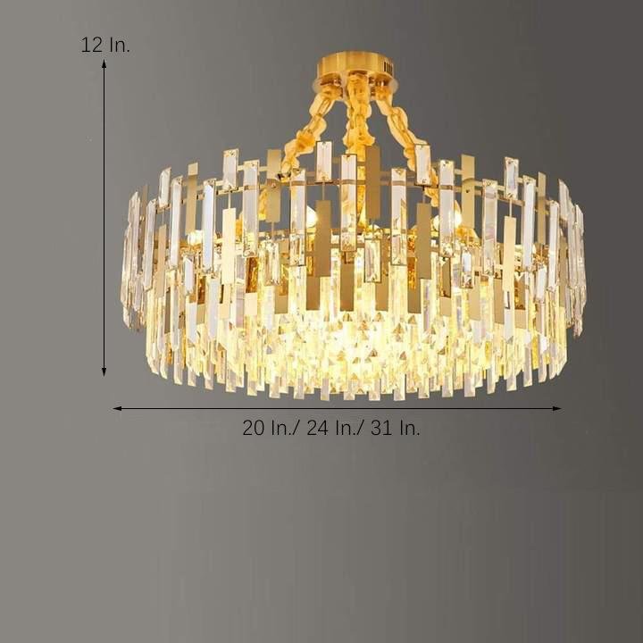 Modern Crystal Chandelier — Gold Metal Frame, Adjustable Height, 9, 12, or 17-Light, 110–120V