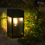 Rectangular Glass Solar Outdoor Wall Sconce — Black, LED, Light-Control Auto On/Off, Waterproof, 2800–3200K