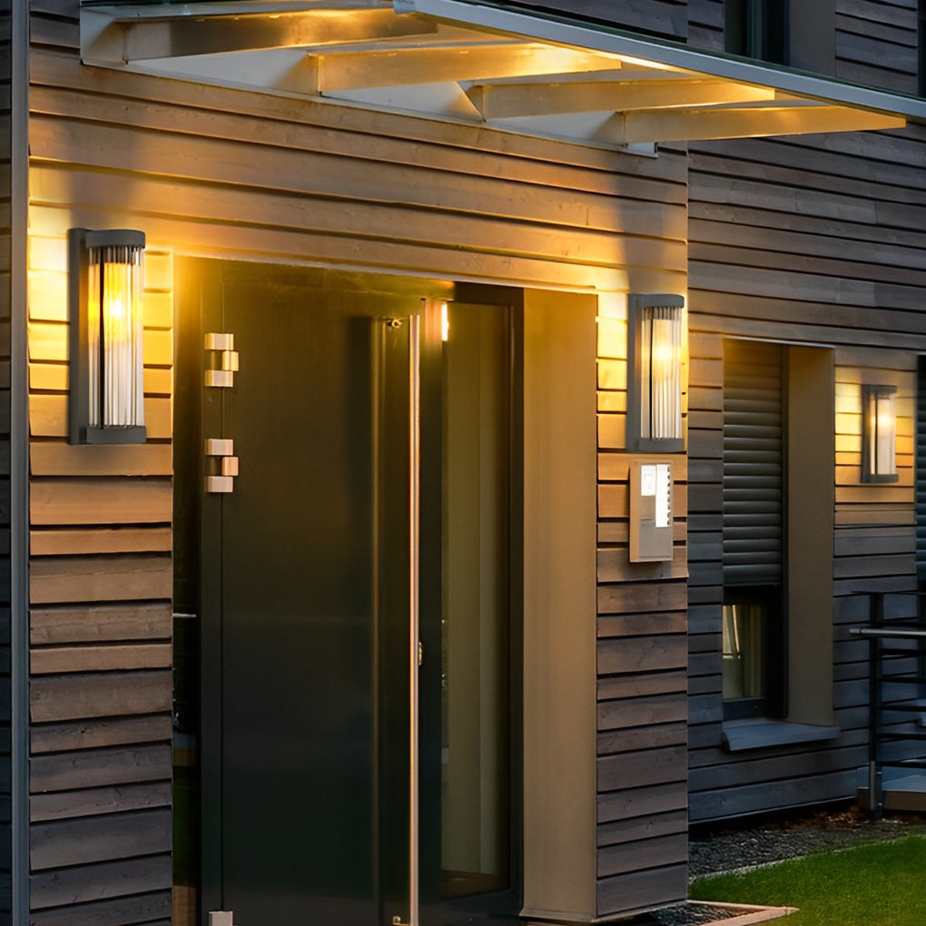 Modern Black Solar / Hardwired Outdoor Wall Sconce — Stainless Steel and Glass, LED, IP54 Weatherproof
