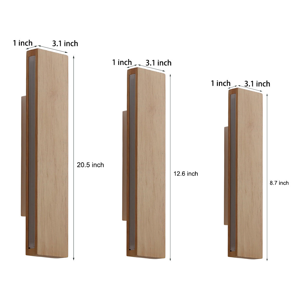 Minimalist Rectangular Wood LED Wall Sconce — Rotatable Acrylic Shade, Side Glow, 3000K, 8W / 12W / 20W