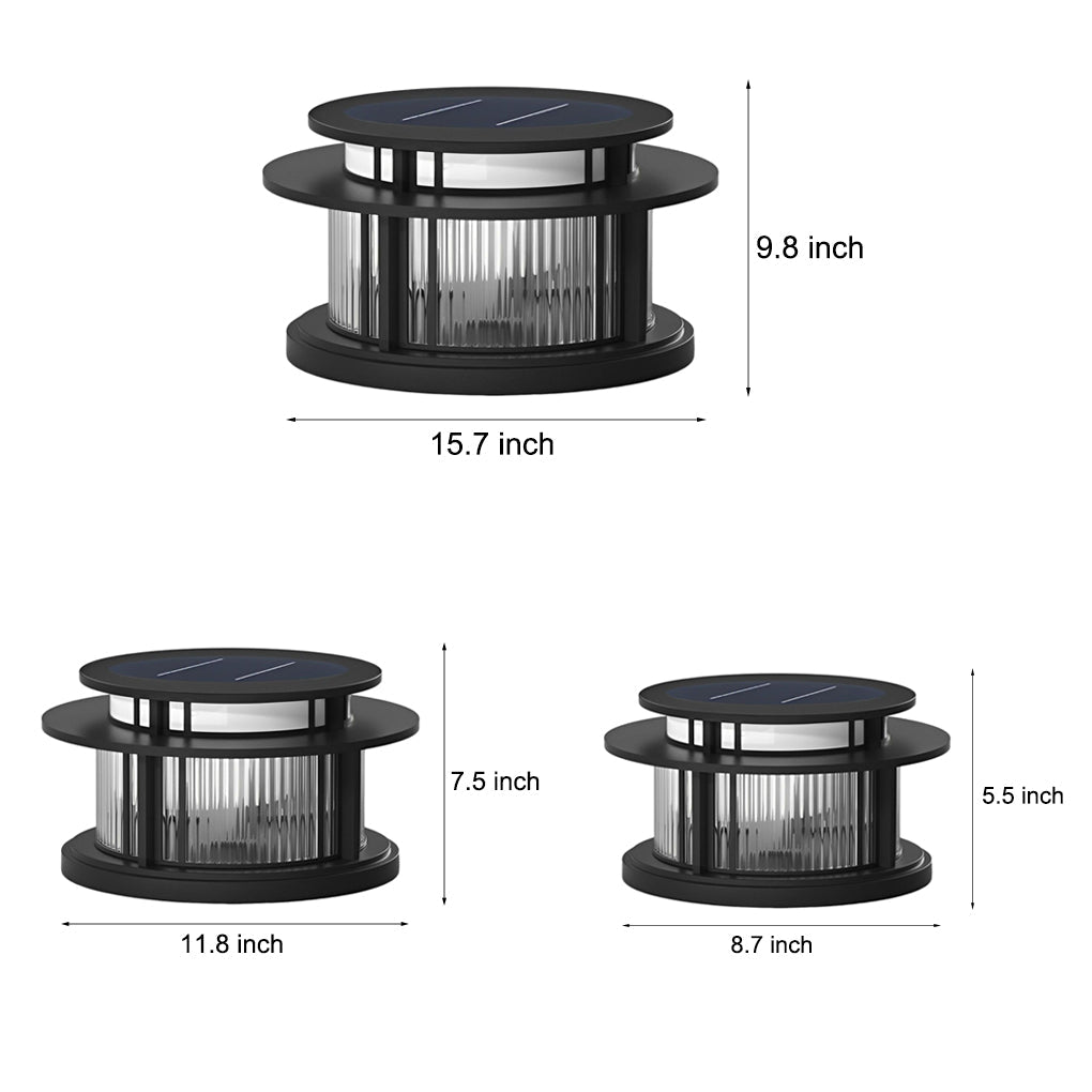Modern Round Outdoor Pillar Light — Stainless Steel, Black, Solar or Wired, Three-Step Dimming, IP65 Weatherproof