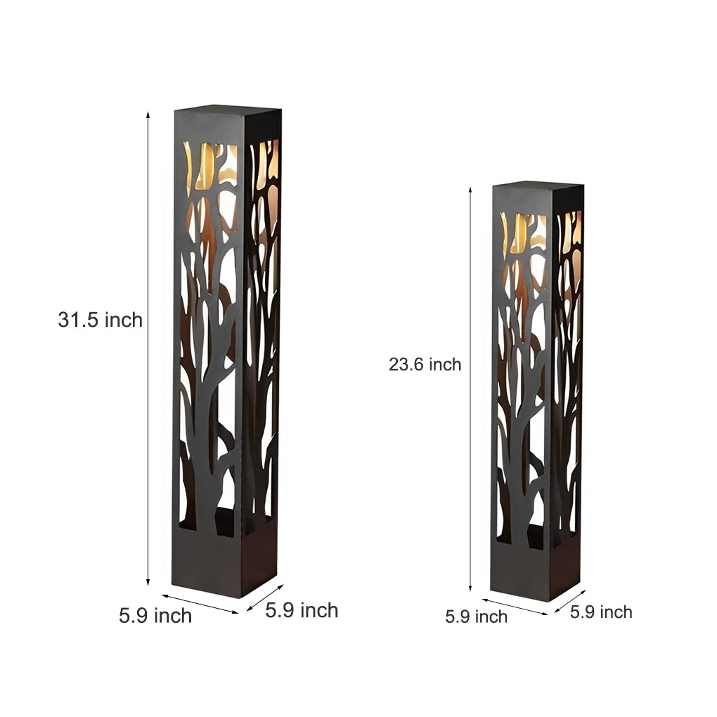 Hollow-Out Branch Solar Bollard Light — Stainless Steel, LED, IP54, Dusk-to-Dawn, 23.6" or 31.5"