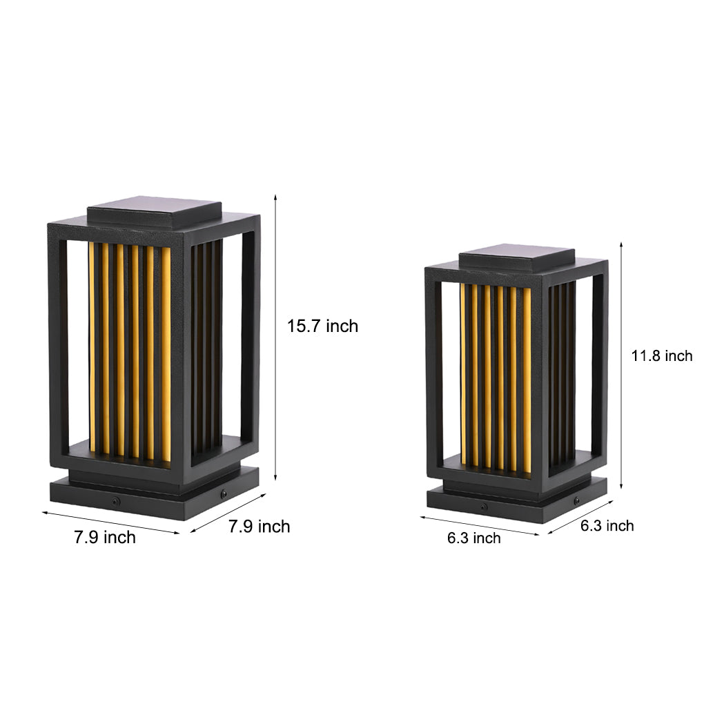 Modern Cage Bollard Pathway Light — Black Galvanized Steel, Imitation Marble Finish, LED 3000K, IP65