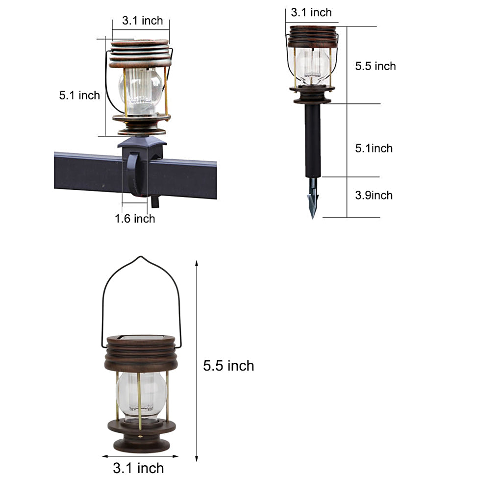Retro Portable Solar Lantern Path Light — ABS, LED, IP44 Weatherproof, 3000K Warm White