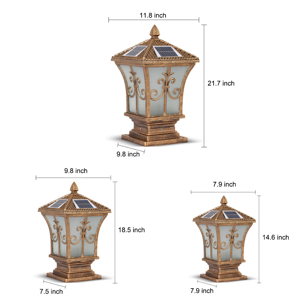 Vintage Solar Fence Post Light — Die-Cast Aluminum, Frosted Acrylic, Waterproof, Auto On/Off