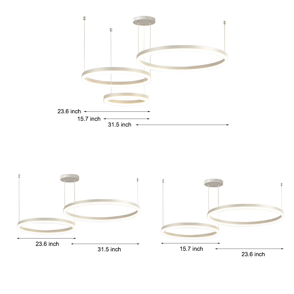 Circular Ring Modern Chandelier — Iron and Acrylic, White, 3-Step Dimming LED, 64W–113W, Multiple Configurations