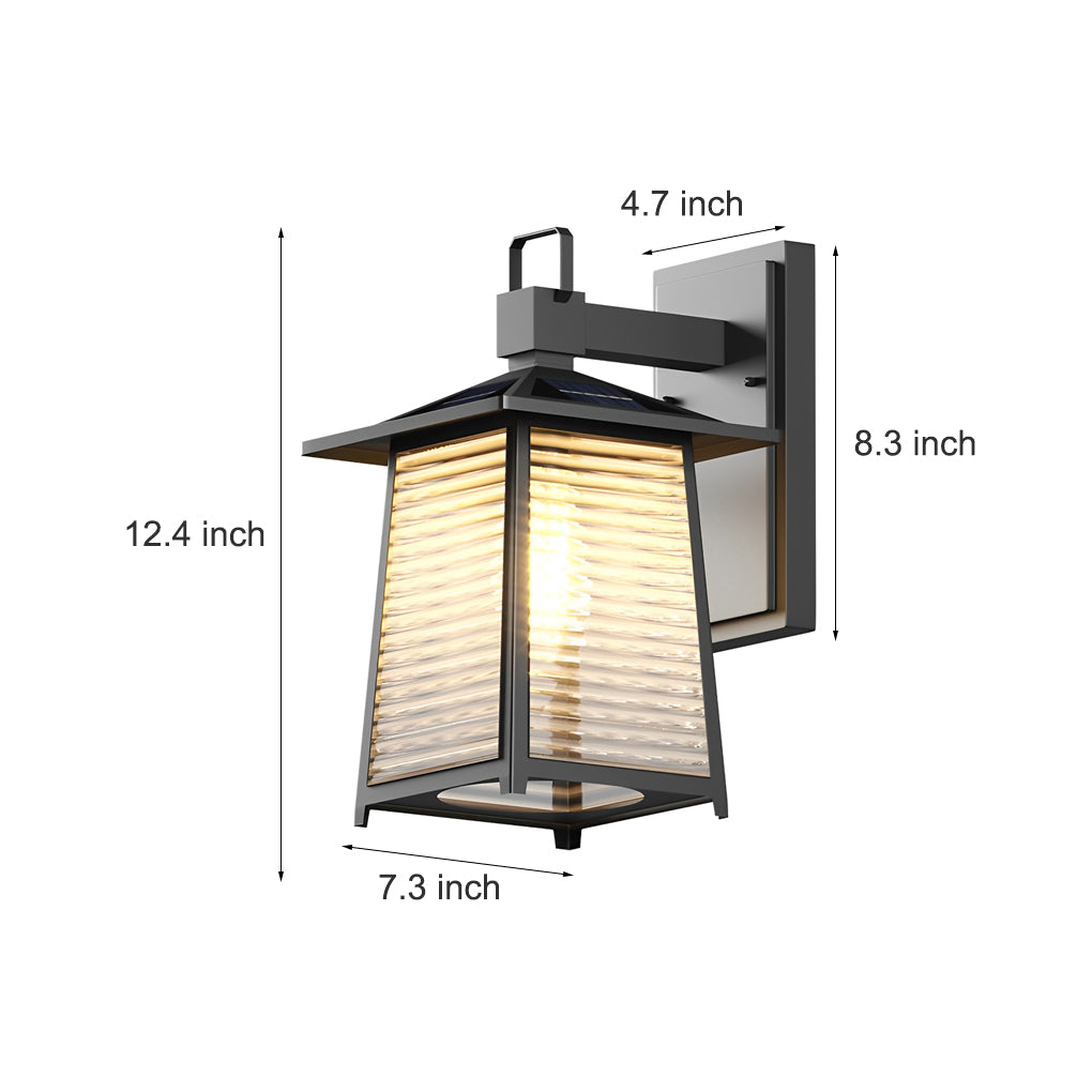 Black Retro Solar Outdoor Wall Sconce — Die-Cast Aluminum, Thickened Glass, IP23 Waterproof