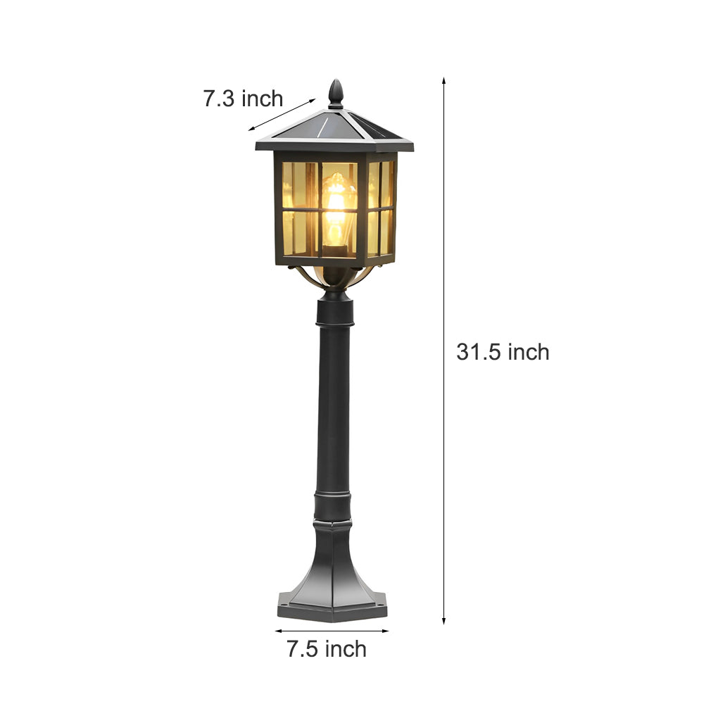 Retro Pavilion-Inspired Outdoor Post Light — Die-Cast Aluminum, Black, E27, Solar / Hardwired, IP23