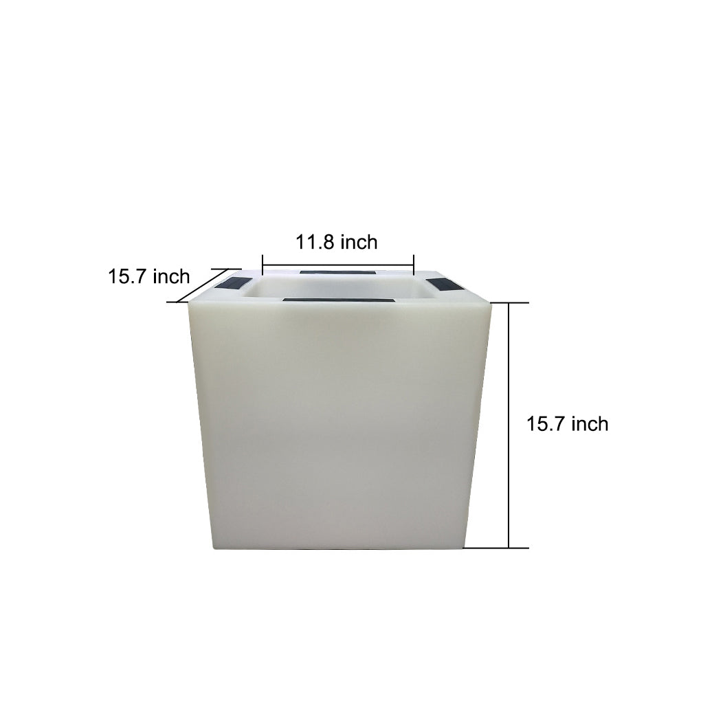 Square Solar Flower Pot Light — PE, LED Warm White 3000K, IP65 Weatherproof, 15.7" × 15.7"