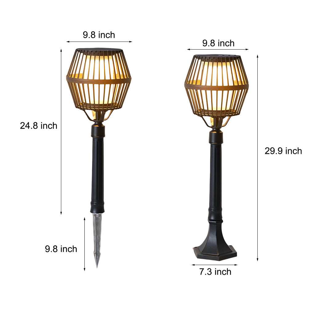 Caged Solar Outdoor Path Lantern — Matte Black Die-Cast Aluminum, COB LED, Warm White 3000K, Solar / Electric, Weatherproof