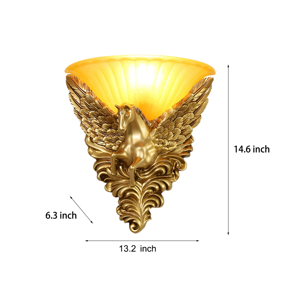 Resin Horse Head Wall Sconce — Gold, Frosted Glass, E27, 13.2" Wide, Warm White 3000K