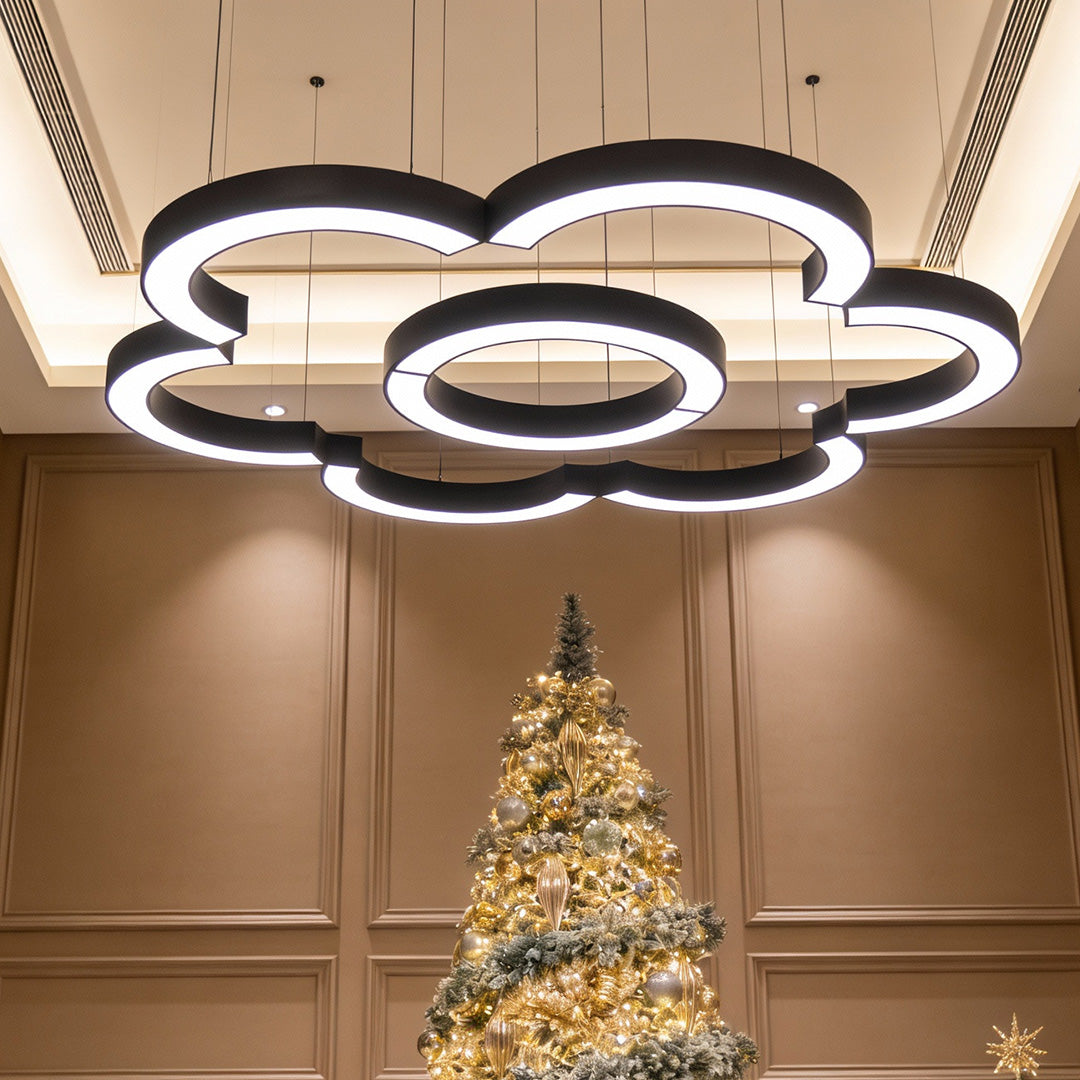 C-Shape Semicircular LED Pendant — Black Iron, Acrylic Diffuser, 6000K, 8 Size Options