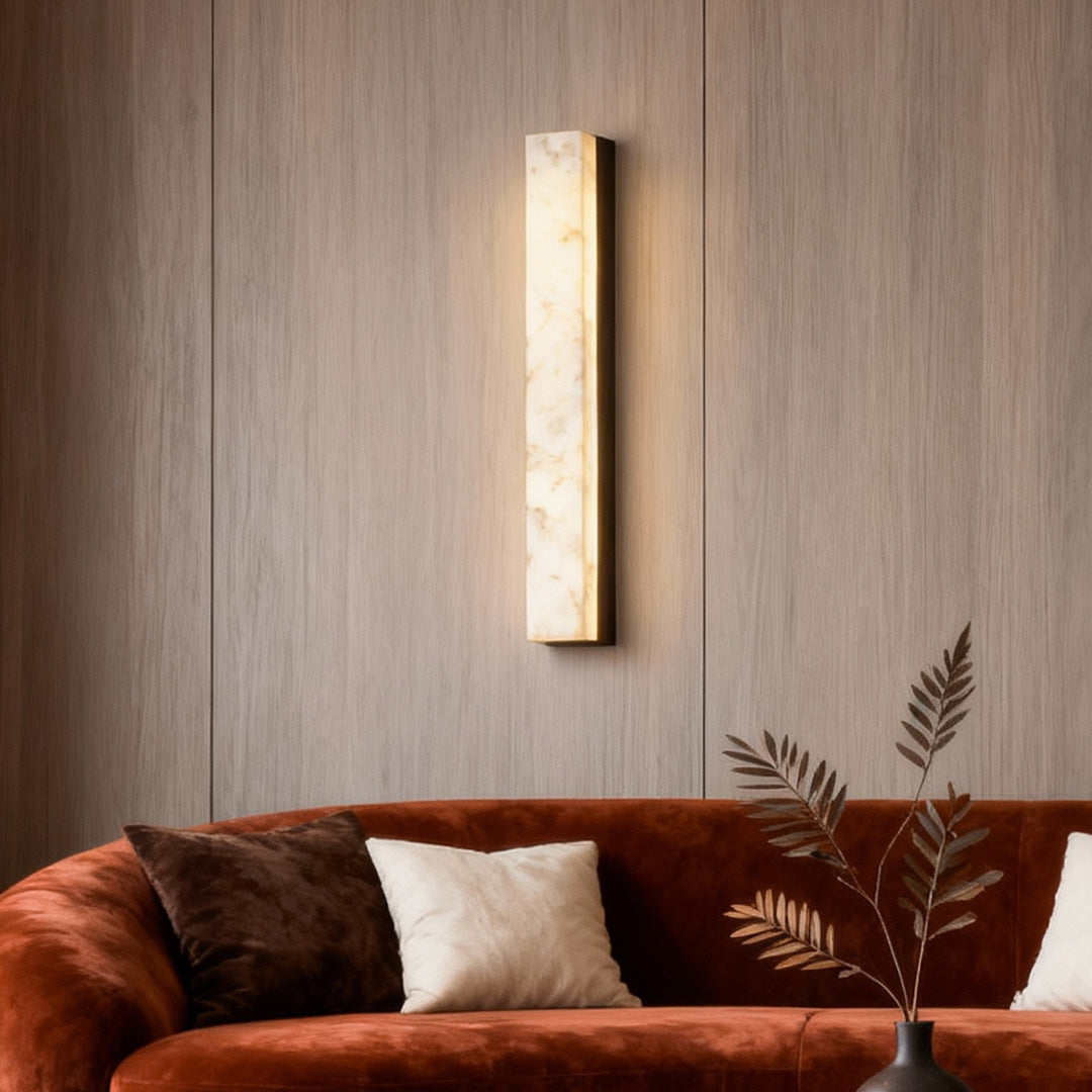 Modern Minimalist Linear Wall Sconce — Hammered Copper and Marble, LED, 3000K, 40cm–100cm