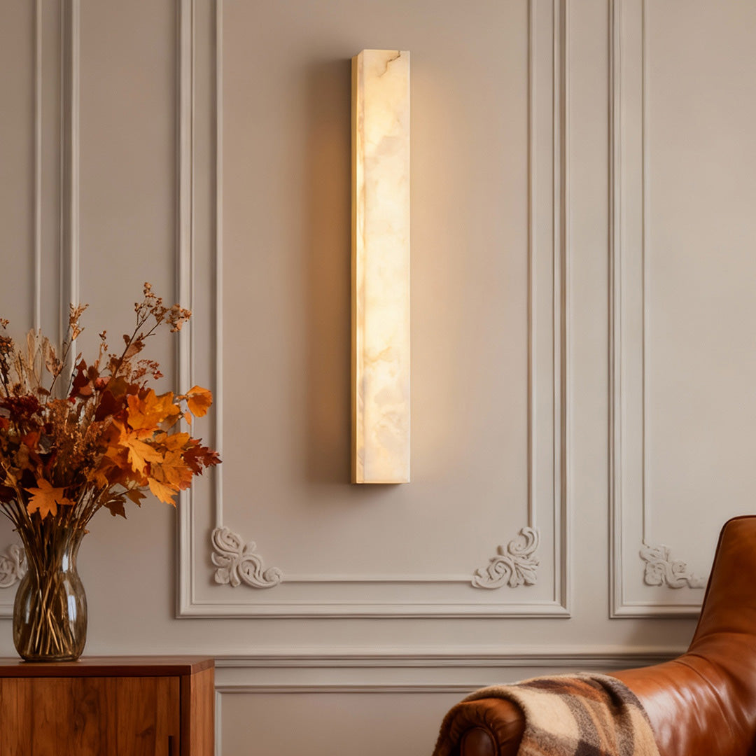 Modern Minimalist Linear Wall Sconce — Hammered Copper and Marble, LED, 3000K, 40cm–100cm