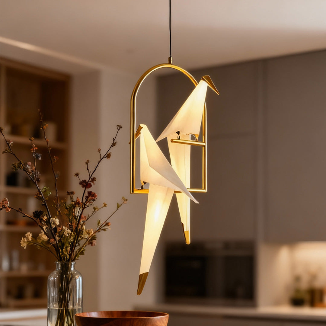 Origami Crane Wall Sconce — PP & Metal, Gold Accent, LED 6W, 3000K Warm White