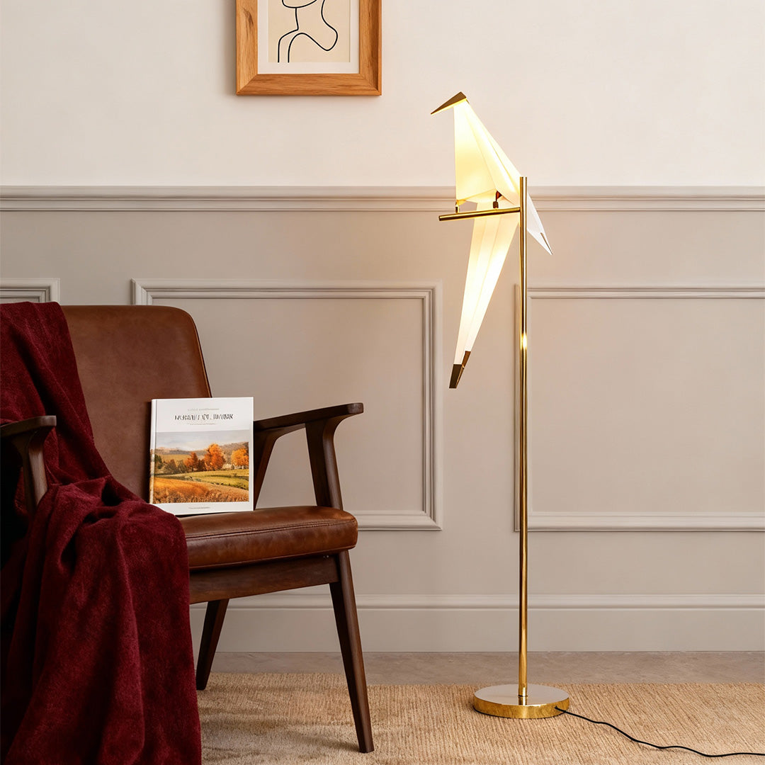 Origami Crane Wall Sconce — PP & Metal, Gold Accent, LED 6W, 3000K Warm White
