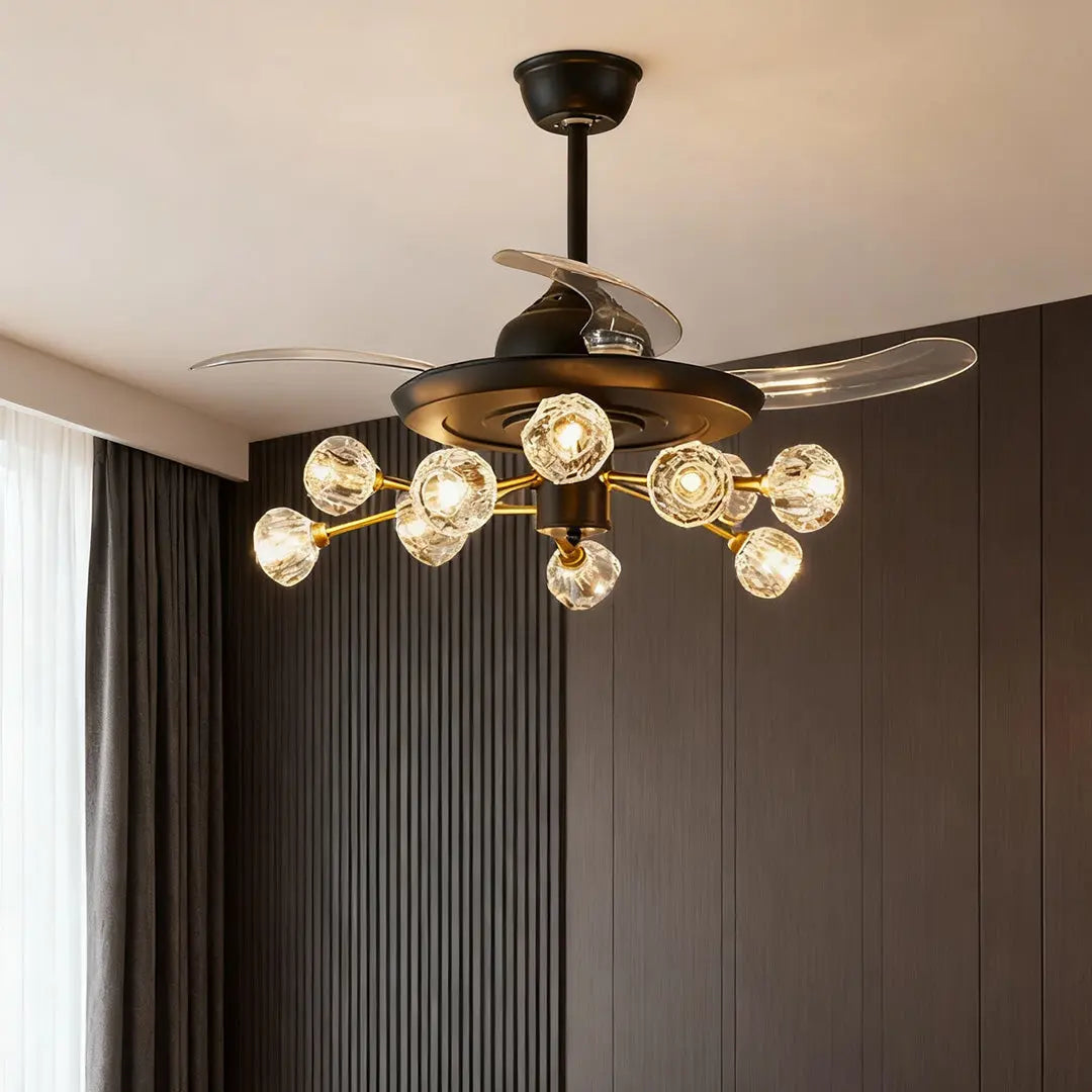 Norse Crystal Invisible Ceiling Fan with Multiple Lights Luxe