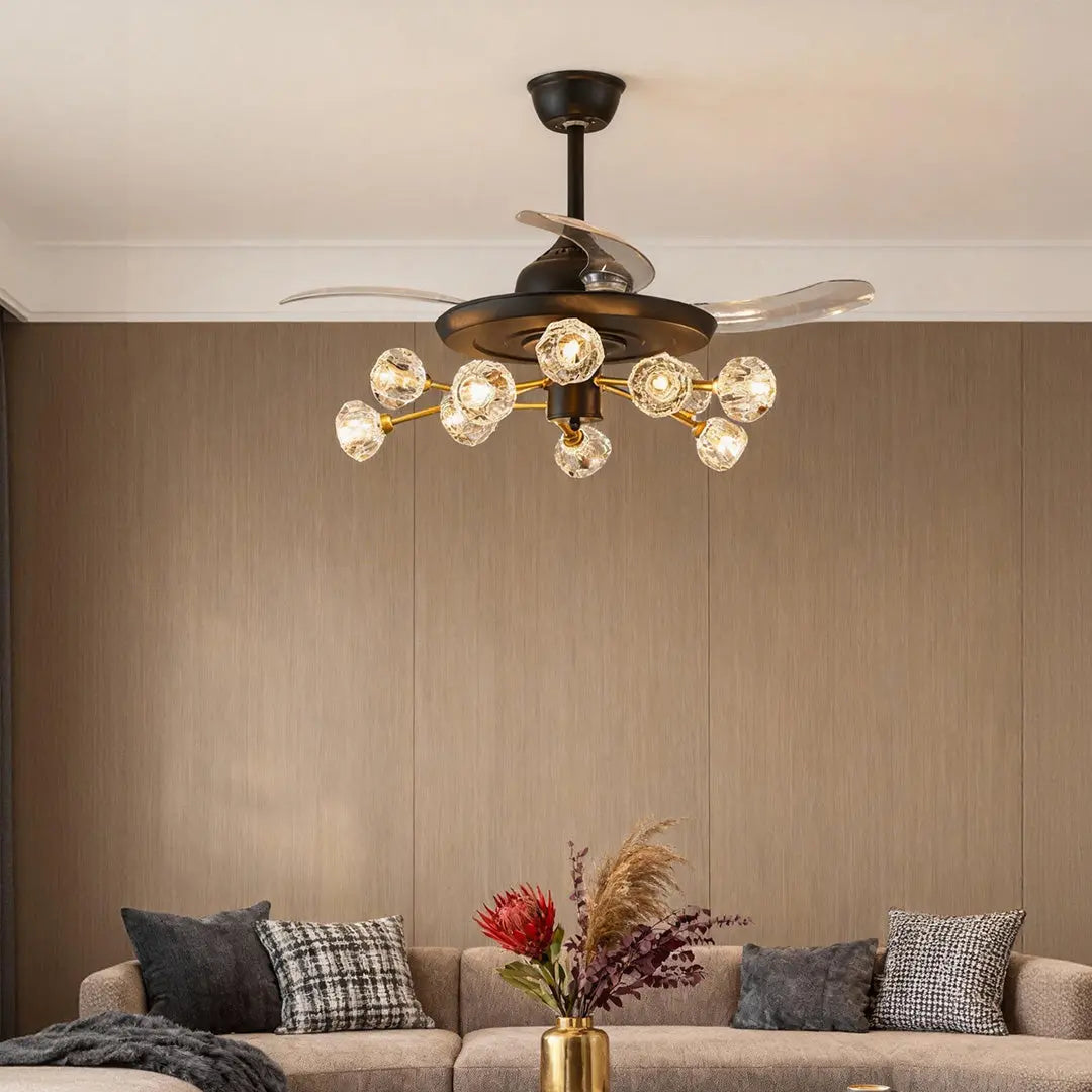 Norse Crystal Invisible Ceiling Fan with Multiple Lights Luxe