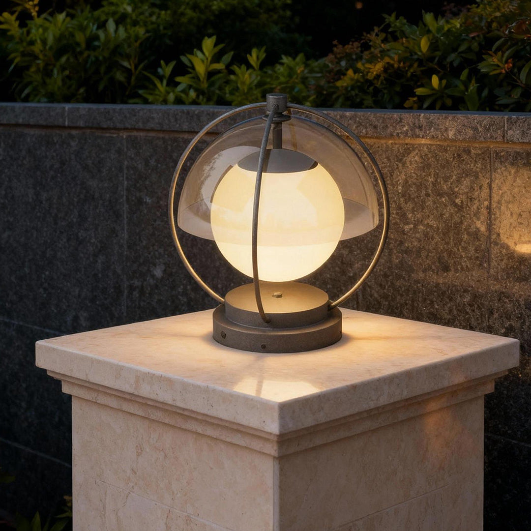 Modern Minimalist Globe Outdoor Pillar Light — Metal & PMMA, LED 3000K, Solar or Hardwired, Weatherproof