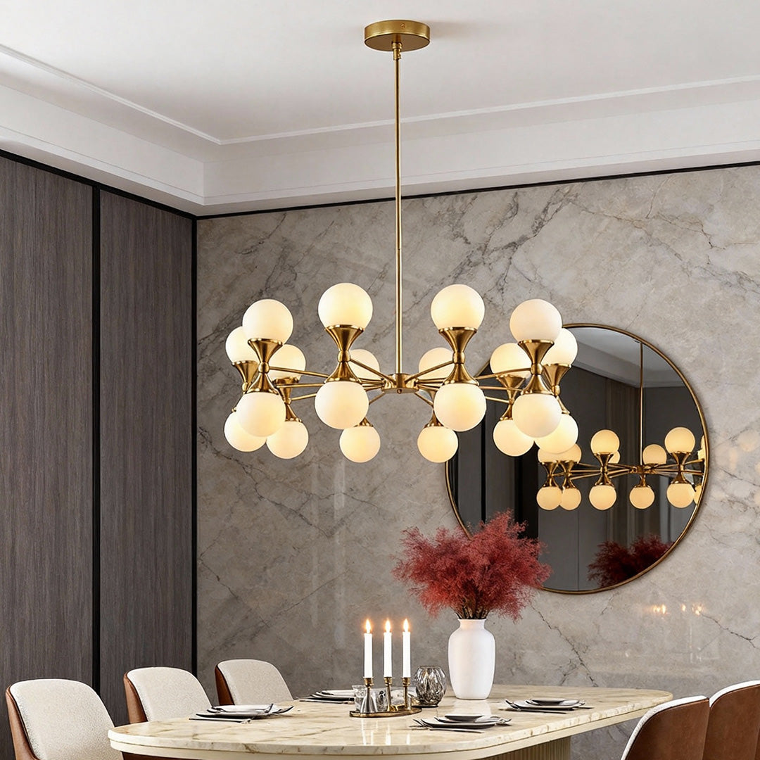 Bubble Glass Chandelier — Full Copper, Gold Finish, G9 Multi-Light, 36" Adjustable