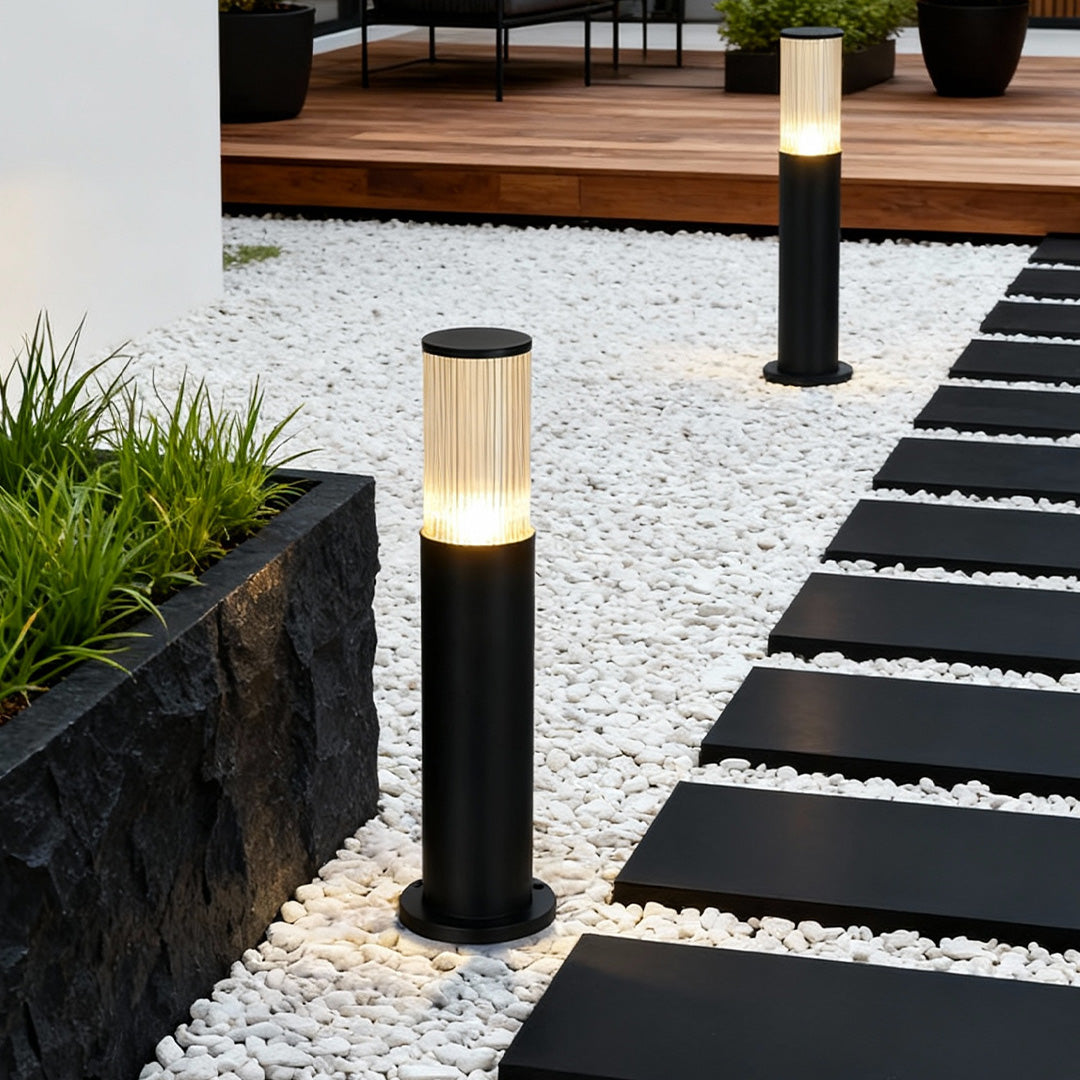 Cylindrical Outdoor Bollard Path Light — Aluminum & Acrylic, E27, IP65, 3 Heights (16", 24", 31")