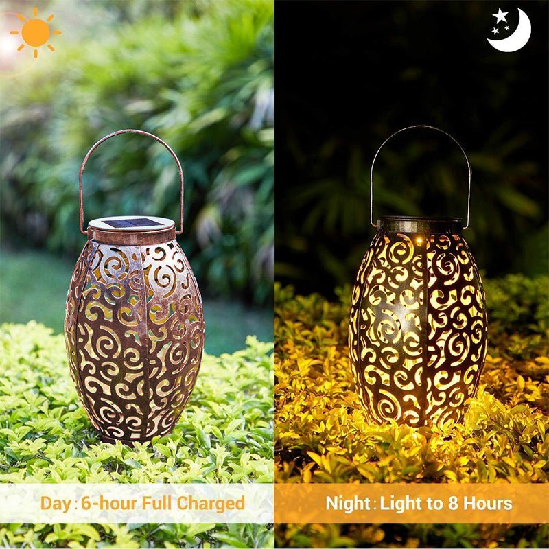 Antique Retro Outdoor Portable Lantern — Red Copper Iron, Solar-Powered LED, Dusk-to-Dawn, Waterproof