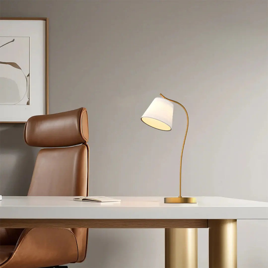 Gooseneck Metal Desk Lamp with Cone Fabric Shade for Your Home Office Luxe