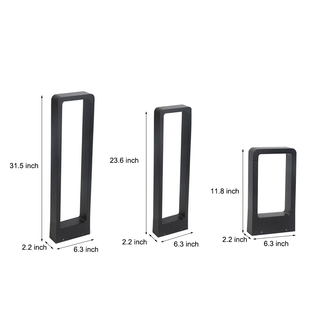 Rectangular Minimalist Bollard Path Light — Black Aluminum and Glass, COB LED, 3000K Warm White, Weatherproof