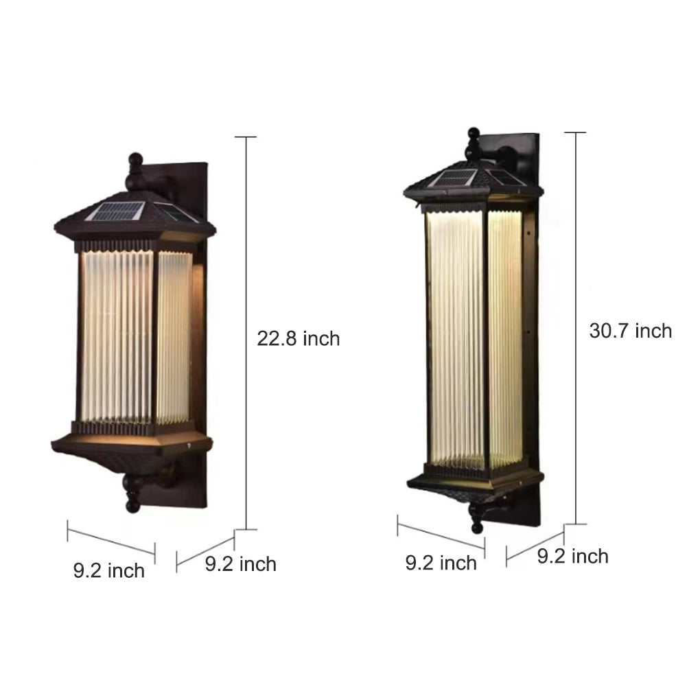 Vintage Striped Glass Solar Outdoor Wall Sconce — Die-Cast Aluminum, LED, IP55 Weatherproof, 10W