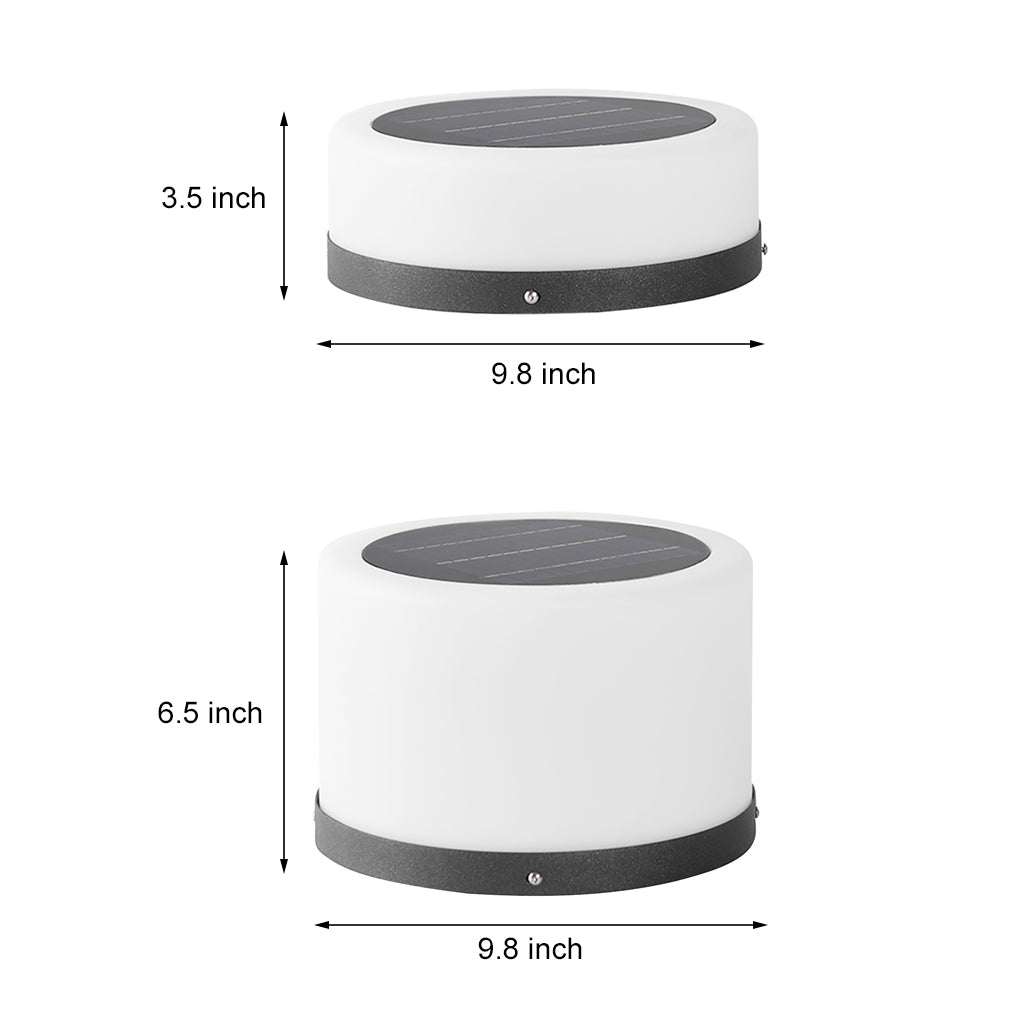 Round Solar Pillar Light — Stainless Steel & PC, LED 5W, 3000K Warm White, IP-Rated Weatherproof